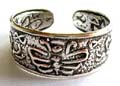 Butterfly jewelry, 925. sterling silver toe ring with carved-out butterfly pattern design 