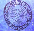 Celtic knot work and Celtic cross central pattern design Batik sarong in blue color