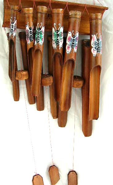 wholesale windchime, butterfly painting bamboo wind chime supplied by home decor gift jewelry wholesaler supplier
