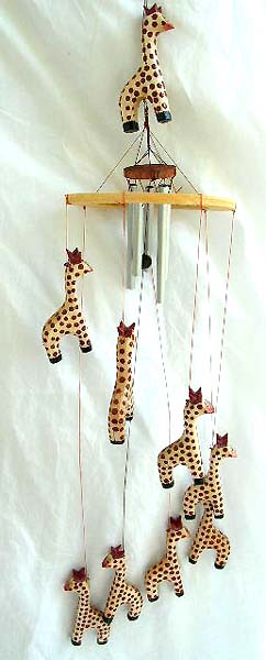 Red dot wooden giraffe metal wind chime
