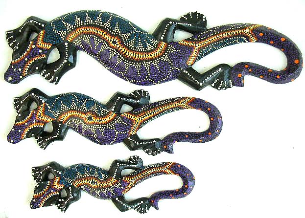 tribal art primitive crafts giftware wholesaler wholesale thousand dot Batik painting gecko lizard set