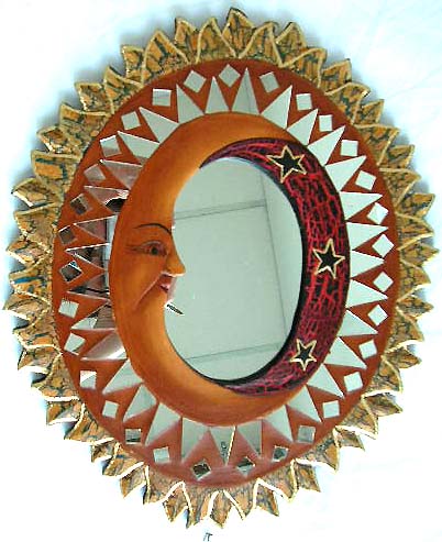 designer mirrors and glasses for bathroom living room, wholesale to gift shops with  moon star oval shape wooden mirror with glass mosaic