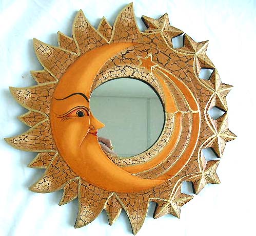mirror wholesaler wholesale tan moon shooting star rounded wooden mirror with half comet edge