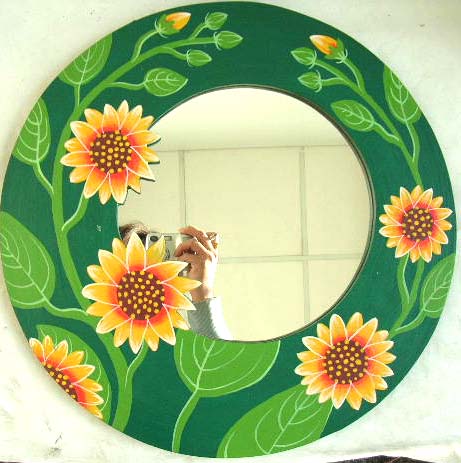 home decorating manufacturer wholesale floral garden accessory - decorative wooden mirror with yellow sun flower