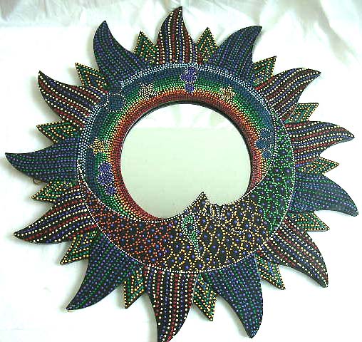 Batik dotted wooden mirror with double fire edge design