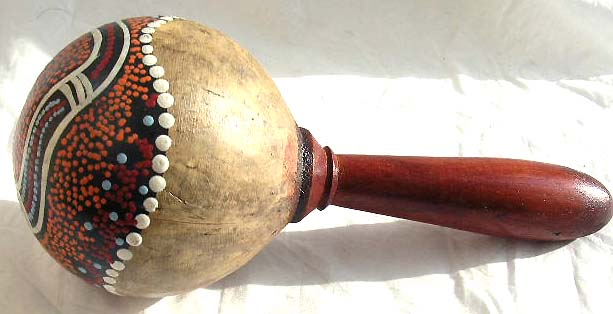wholeale hand held percussions bamboo maracas with batik style Bali dots painting