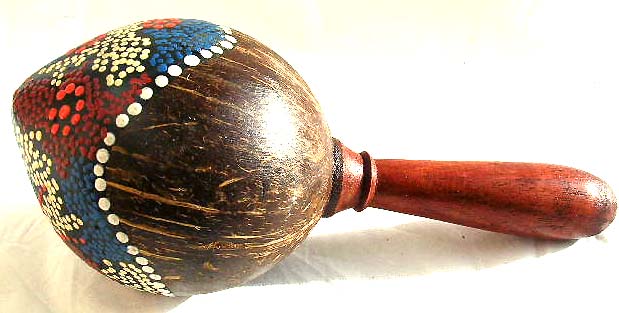 wholeale hand held percussions bamboo maracas with batik style Bali dots painting
