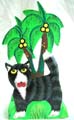 Color painting wooden tropical tree cat on grass napkin holder