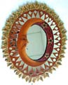 Tan moon star oval shape wooden mirror with fire flame edgedesign