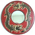Crimmy rounded wooden wall mirror with double black dragon decor
