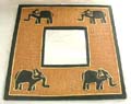 Square shape tan crack wooden mirror with 4 black elephant figure decor on each corner