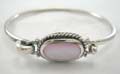 Sterling silver bangle with a pink mother of pearl seashell inlay oval/rectangular pattern design in middle, randomly pick by wholesaler