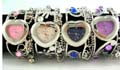 Assorted sparkle color heart clock face bangle watch with assorted beads design, bead chain dangle holding jiggle bell