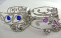 Assorted sparkle color heart clock face bangle watch with assorted beads design, bead chain dangle holding jiggle bell
