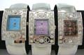 Fashion bangle watch with rectangular color face and cz inlaid