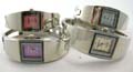 Silver color fashion bangle watch with square and assorted color clock face design