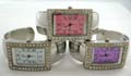 Fashion bangle watch with assorted color rectangular clock face and cz inlaid