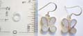 925.stamped sterling silver earring with white mother of pearl seashell design in butterfly pattern
