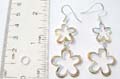 Fish hook sterling silver earring with double cut-out flower hanging on the bottom