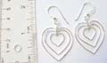 Sterling silver earring with triple heart pattern, fish hook to fit