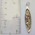 Long olive shape sterling silver pendant with fire tattoo pattern