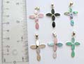 Sterling silver cross pendant with assorted mother of pearl seashell or onyx gemstone, randomly pick by wholesaler.