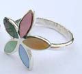Olive shape flower pedal forming a flower with assorted mother of seashell embedded made of 925. sterling silver ring 
