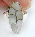 Geometrical sterling silver ring with milky mother of seashell inlaid