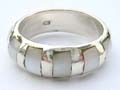 Sterling silver ring with rectangular white mother of seashell inlaid on whole ring