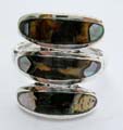 Sterling silver ring with triple long oval shape design and abalone seashell inlaid