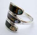 Sterling silver ring with triple long oval shape design and abalone seashell inlaid