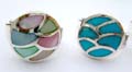 925. sterling silver ring with irregular assorted mother of seashell or turquoise inlaid and round shape design