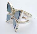 Sterling silver ring with blue mother of seashell and butterfly pattern design 