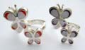 925. sterling silver butterfly ring with red and blue mother of seashell design