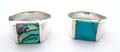 Sterling silver thick wide ring with square abalone seashell or turquoise inlaid