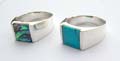 Sterling silver thick wide ring with square abalone seashell or turquoise inlaid