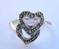 Sterling silver ring in cut-out 2 heart shape pattern design with multi marcasites embedded 
