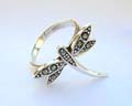 Multi marcasites embedded in dragonfly shape pattern design sterling silver ring