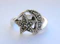 Multi marcasites embedded in moon and star shape pattern design sterling silver ring
