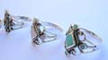 Sterling silver ring with diamond shape mother of pearl seashell, turquoise, or abalone shell in center in flower design, assorted randomly pick