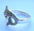 Multi marcasites embedded cut-out dolphin shape pattern design sterling siver ring 