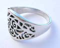 Flat wide band sterling silver ring with filigree flower pattern design