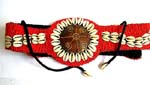Multi red beads bali belt motif sun shape buckle with seashell and carved-in pattern on coconut wooden design