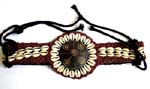 Multi brown beads bali belt motif sun shape buckle with seashell and carved-in pattern on coconut wooden design