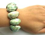 Genuine green line seashell embedded on coconut wood bracelet