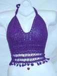 Fashion summer wear purple sequin crochet top with dangle and top ties at neck and back design
