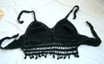 Fashion summer wear black sequin crochet top with dangle and top ties at neck and back design 