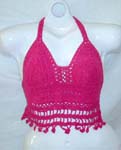 Fashion summer wear red sequin crochet top with dangle and top ties at neck and back design 