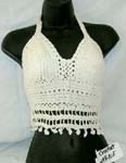 Fashion summer wear white sequin crochet top with dangle and top ties at neck and back design