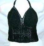 Beach wear black crochet shell cup top motif 8 filigree tropical flower design with top ties and back